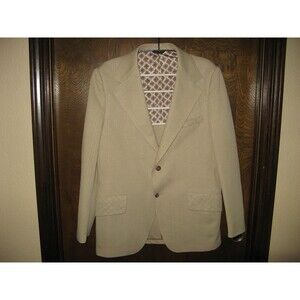 Vintage Lee Wald Blazer Mens 36 Beige Tweed Poly Jacket 60s 70s Disco